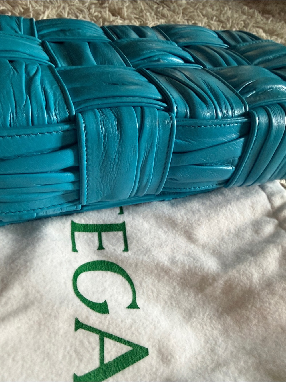 Bottega Veneta Bright Turquoise Woven Leather Crossbody - Picture 4 of 6